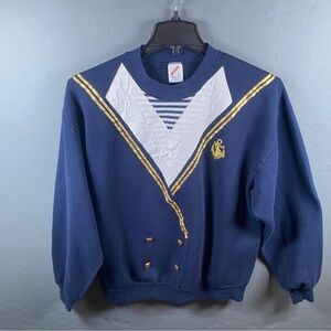 Jerzees Sweatshirt Unisex Size L Navy Nautical Anchor Long Sleeve Vintage